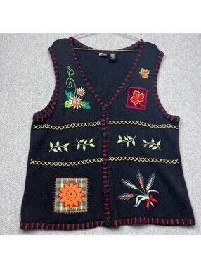 Vtg Holiday Editions Fall Sweater Vest XL Eclectic Grandpa GrandmaCore Harvest